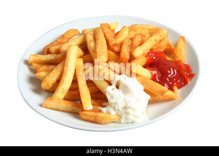 Les frites et les sauces Banque D'Images