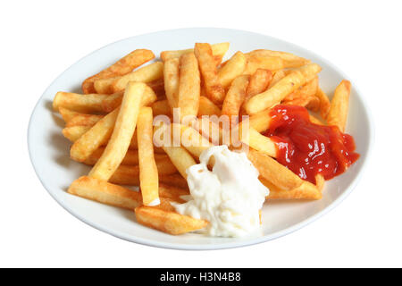 Les frites et les sauces Banque D'Images