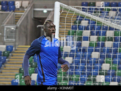 Stade national de football à Windsor Park, Belfast, Irlande du Nord. 11 Oct 2016.France's Jean-Kevin Augustin après son deuxième but mettre son côté 2-0 à venir. David Hunter/Alamy Live News. Banque D'Images