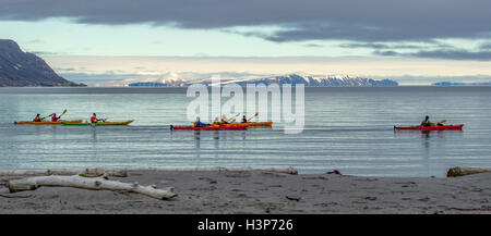 Kayakking arctique Panorama, Svalbard, Norvège Banque D'Images