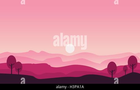 Silhouette de Hill et paysage arbre Illustration de Vecteur