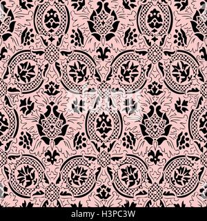 Transparente en dentelle rose et noir résumé à la main motif floral, vintage. Motif transparent peut être utilisé pour le papier peint, Illustration de Vecteur