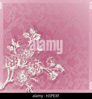 Vector vintage hand drawn corner border twig avec fleurs dans le grunge fond pour des invitations, cartes de vœux, page web, pa Illustration de Vecteur