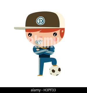 Cute cartoon entraîneur de football football player style plat. Banque D'Images