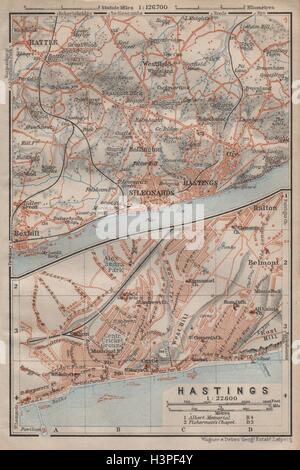 Plan de la ville ville de Hastings & environs. Bataille de Hastings Hastings. Carte 1906 Sussex Banque D'Images