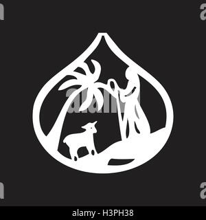 Chef Jésus icône silhouette moutons vector illustration sur fond noir. Scène de la Sainte Bible Illustration de Vecteur
