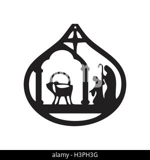 Adoration des Mages icône silhouette vector illustration sur fond noir. Scène de la Sainte Bible Illustration de Vecteur
