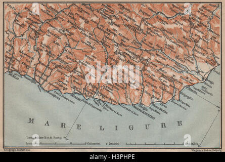 RIVIERA DI PONENTE. Menton-Ventimiglia-Sanremo-Imperia-Albenga. Italie 1903 map Banque D'Images