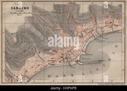 Plan de la ville ville de Sanremo piano urbanistico. San Remo. Italie mappa 1903 ancien Banque D'Images