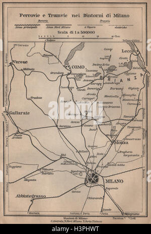 NEI DINTORNI TRAMWAYS FERROVIE E DI MILANO. Chemins de Côme Lecco Monza 1903 map Banque D'Images