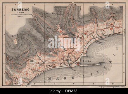 Plan de la ville ville de Sanremo piano urbanistico. San Remo. Italie mappa 1906 ancien Banque D'Images