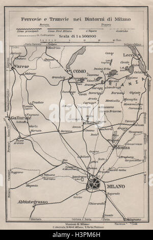 NEI DINTORNI TRAMWAYS FERROVIE E DI MILANO. Chemins de Côme Lecco Monza 1906 map Banque D'Images