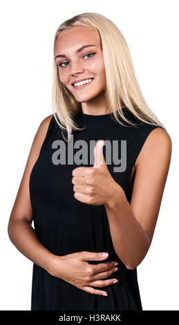 Young woman with Thumbs up geste Banque D'Images