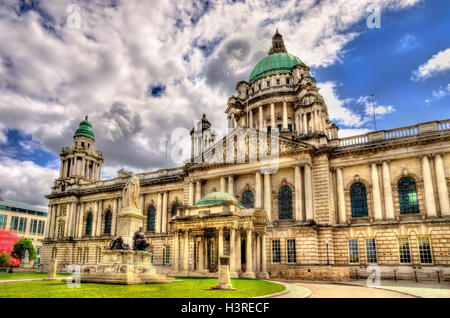 Queen Victoria Memorial et Belfast City Hall - Irlande du Nord Banque D'Images