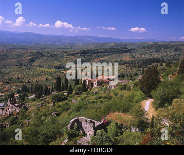 La Grèce, le Péloponnèse, Mistra, village, ruine site, Mistra, Mystras, bâtiment, ruines, point d'intérêt, l'héritage culturel mondial de l'UNESCO Banque D'Images