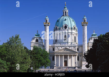 L'Autriche, Vienne, Karl's Church, l'Europe, la ville, capitale, église, église, de la construction, de l'architecture sacrée, baroque, la construction en 1716 - en 1739, dôme, style architectural, baroque, Karl Borromäus consacrée, point d'intérêt, architecte J. B. Banque D'Images