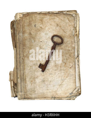 Usées et les serveurs d'adresses et old rusty key on a white background Banque D'Images