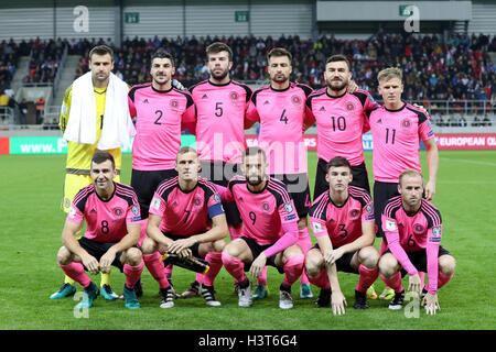 Groupe de l'équipe de l'Écosse (rangée du haut de gauche à droite) David Marshall, Callum Paterson, Grant Hanley, Russell Martin, Robert Snodgrass et Matt Ritchie. (Rangée du bas de gauche à droite) James McArthur, Darren Fletcher, Steven Fletcher, Kieran Tierney et Barry Bannan durant la Coupe du Monde 2018 match de qualification à la City Arena, Trnava. Banque D'Images