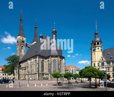 L''Église de St James, de la place du marché avec la mairie, Köthen, Saxe-Anhalt, Allemagne Banque D'Images