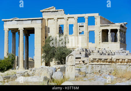 Porche de cariatides, erechtheion temple, temple ionique d'Athéna, l'Acropole, Athènes, Grèce Banque D'Images