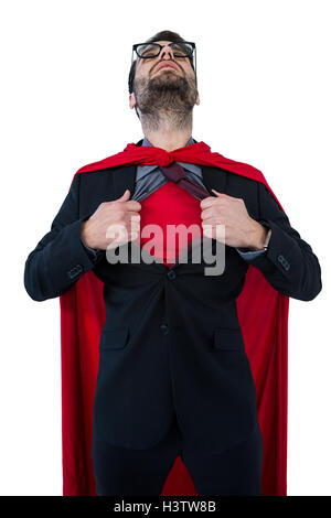 Businessman faisant semblant d'être un super héros Banque D'Images