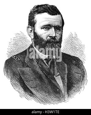 Ulysses S. Grant (1822 - 1885) était le 18e président des États-Unis (1869-77). En tant que général commandant de l'United States Army, Grant a travaillé en étroite collaboration avec le président Abraham Lincoln pour diriger l'Armée de l'Union à la victoire sur la Confédération dans la guerre civile américaine. Banque D'Images