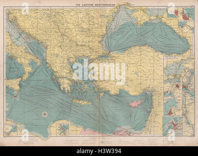 Méditerranée orientale & Mer graphique. Phares Ports mail. Un grand c1914 la carte Banque D'Images