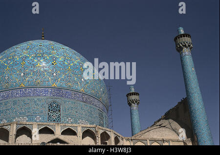 L'Iran, Ispahan, la mosquée de l'imam, façade, détail, mosaïque, le Moyen-Orient, l'avant à l'Est, au Proche-Orient, Ispahan, imam Moschee, Jami Abbasi, Islam, religion, architecture, architecture, Dome, faïences, Tuiles, carreaux, bleu, l'art, la culture, le lieu d'intérêts Banque D'Images