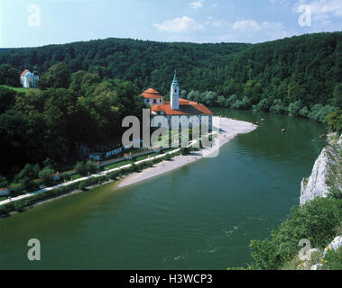 L'Allemagne, la Basse Bavière, le Danube, le château de monde cloître, Franconia, près du Danube, accueil de gorge percée, du baroque tardif, cloître, château, rivière, point d'intérêt, Danube Banque D'Images