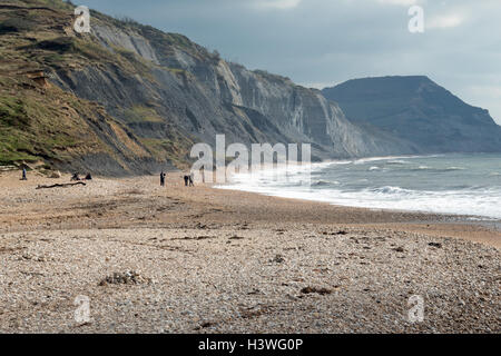 La mer près de Charmouth, à l'Est, vers Cap d'or dans la distance. Banque D'Images