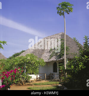 L'île de Zanzibar, Tanzanie, Kiwenga, 'club' caribou, bungalow, Orient, Afrique, beach, palm, tourisme Banque D'Images