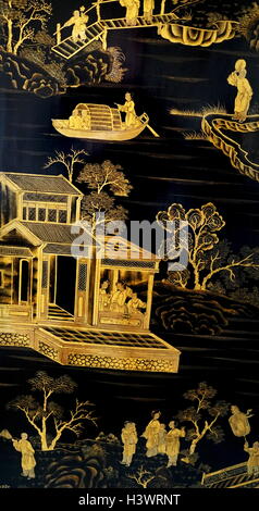 Laqué chinois noir et l'or, l'écran du 18ème siècle Banque D'Images