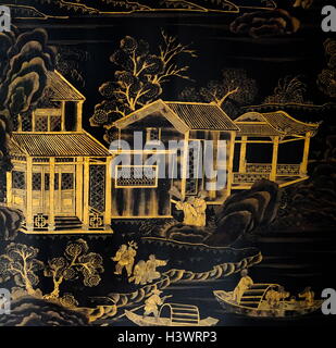 Laqué chinois noir et l'or, l'écran du 18ème siècle Banque D'Images