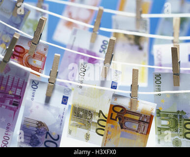 Icône, le blanchiment, corde, billets de banque, euro, EWWU, WWU, l'UE, l'Union européenne, la monnaie, l'Europe, l'argent, monnaie unique, billets, blanchisserie monétaire, près de Banque D'Images