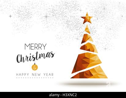 Joyeux Noël et bonne année noël or pine tree en low poly style triangle, maison de vacances Carte de décoration design. Vecteur EPS10. Illustration de Vecteur
