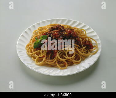 Spaghetti avec sauce à la viande, spaghetti bolognaise, nouilles, plat de pâtes, plaque, Banque D'Images