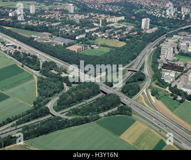 Allemagne, Stuttgart, l'autoroute, de choses réelles, vues aériennes, Leinfelden-choses réelles, des choses réelles, des oeufs, de la circulation routière, raccordement, rue, rues, routes, interchange, freeway, aperçu rapide, trafic, Trunk road, voies de circulation, l'échange de trafic Banque D'Images