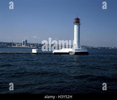 L'Ukraine, de la mer Noire, Odessa, port d'entrée du port, le phare, à l'Est, Europe, Respublika Ukraïna, côte de la mer Noire, port, tour, de guidage, de navigation, d'orientation, gyrophare, signal lumineux, navigation, navigation, gyrophare, aide à la navigation, de la mer figure Banque D'Images