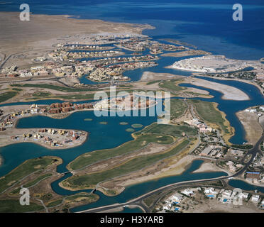 Egypte, Hurghada, cuillère à soupe d'Gouna, équipements de l'hôtel Steigenberger Golf-Resort, vues aériennes, la mer Rouge, lagune, artificiellement, hotel, hotel, holiday, pièces jointes, Golf, golf, destination de vacances, village de vacances, vacances, mer Banque D'Images