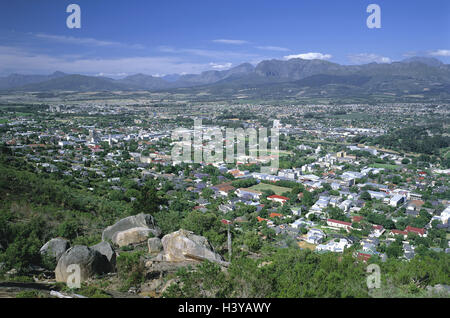 Au sud, l'Afrique, de la région du cap, Paarl, Afrique, aperçu de la ville, à l'ouest, Western Cape, Cape Town, vue sur ville, 'perle le cap", les montagnes, la chaîne de montagne, région viticole, vignoble