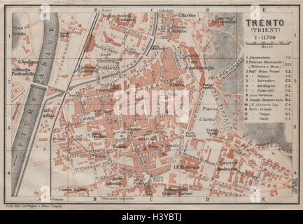 TRENTO (TRIENT) plan de la ville ville piano urbanistico. Italie Italia mappa 1913 Banque D'Images