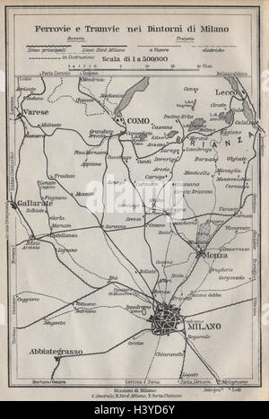 NEI DINTORNI TRAMWAYS FERROVIE E DI MILANO. Chemins de Côme Lecco Monza 1913 map Banque D'Images