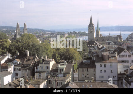 La Suisse, Zurich, vue sur la ville, l'église, l'Europe, ville, église, Cathédrale, Basilique grand pilier, 11 - 13. 100.), double façade tour, église Saint Pierre, femmes en église cathédrale, de clochers, de points de repère, des lieux d'intérêt, tourisme, paysage urbain Banque D'Images