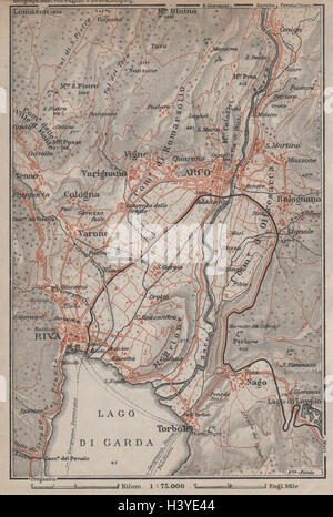 ARCO & RIVA DEL GARDA environs. Trento, Italie Italia. Bolognano mappa 1913 Banque D'Images