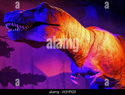 Dinosaures animatroniques (T-Rex). Animatroniques se réfère à l'utilisation de dispositifs robotisés pour émuler les caractéristiques naturelles d'un objet inanimé. En date du 21e siècle Banque D'Images