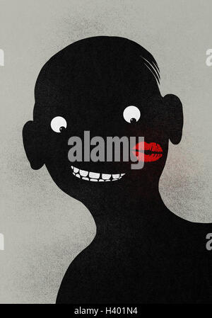 Illustration de l'homme heureux avec le rouge à lèvres kiss Banque D'Images