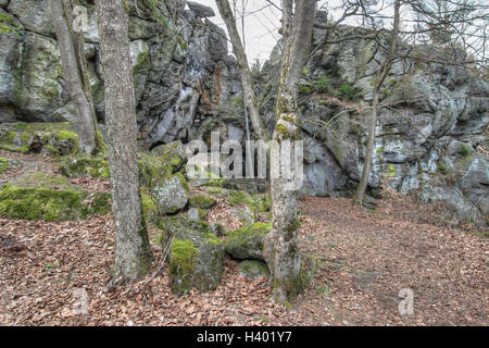 Grande pierre à la porte les ruines du château d'milstejn, République tchèque Banque D'Images