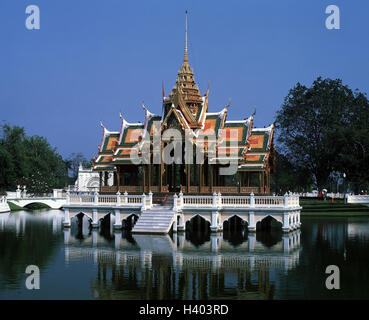 La Thaïlande, Ayutthaya, Chao Phraya, anxieux, inquiets dans Pa Pa, Pra Thinang Aisawan Thiphya Aphonphimok genre, Pra Thinang Prasat, copier, pavillon, construit en 1632, résidence d'été, royal, étang, artificiellement, l'architecture, Banque D'Images