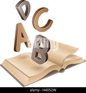 Vector Illustration de vieux livre ouvert et battant lettres brun isolé sur fond blanc Illustration de Vecteur