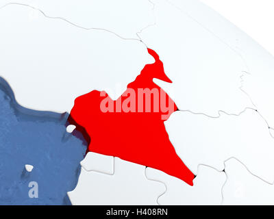 Carte du Cameroun sur le globe avec des terres métalliques et réaliste de l'eau. 3D illustration Banque D'Images